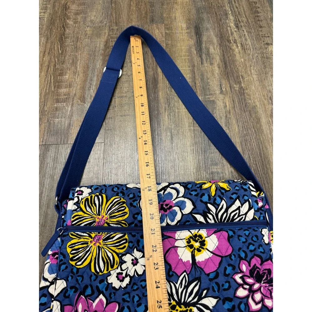 Vera Bradley Floral Leopard Quilted Cotton Messenger Bag Blue Pink Crossbody